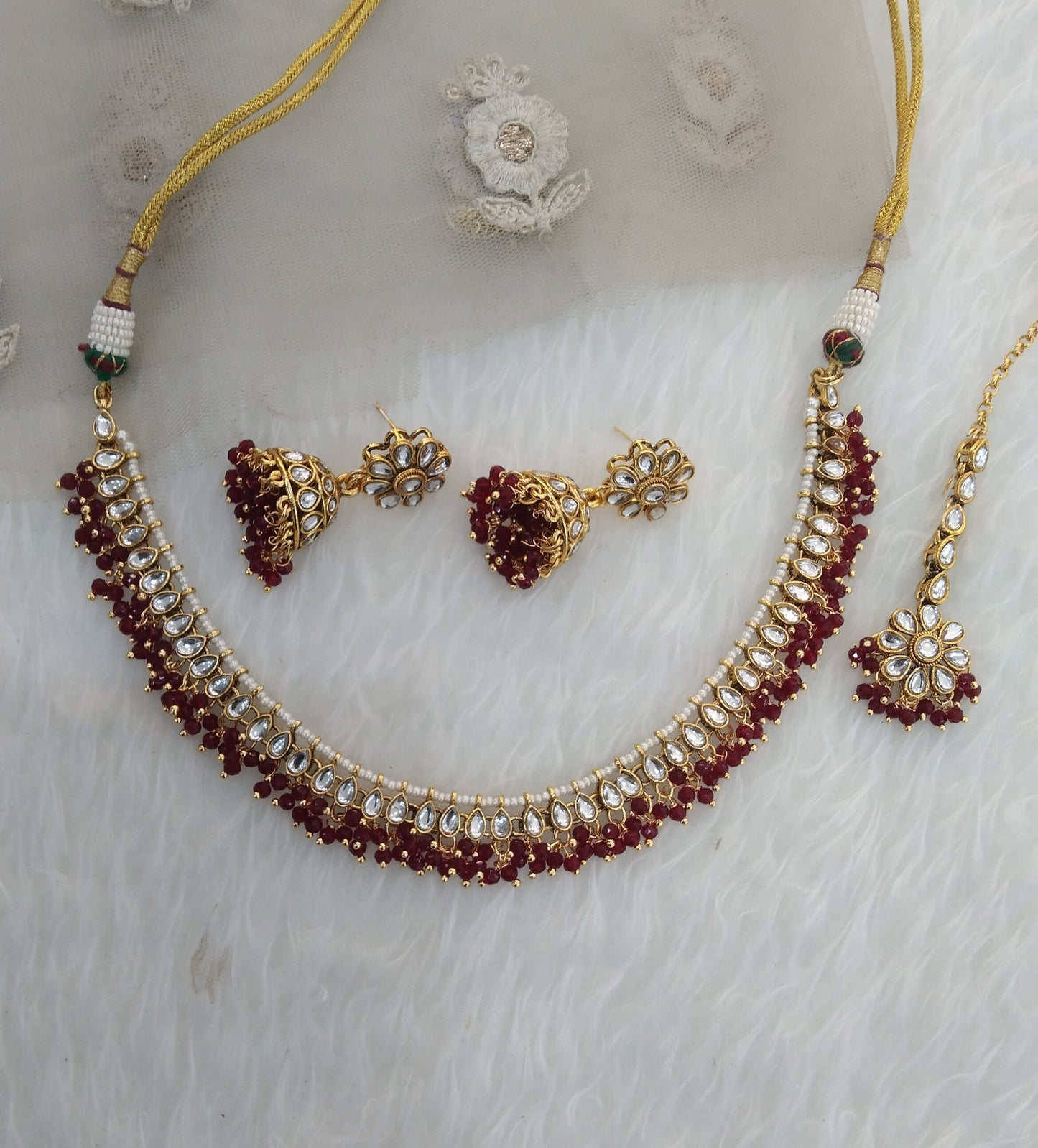 Maroon Kundan Necklace Jewellery Kavini Set
