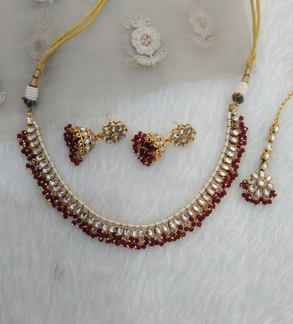 Maroon Kundan Necklace Jewellery Kavini Set