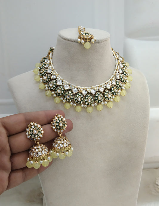 Yellow Kundan Necklace Jewellery Tapti Set