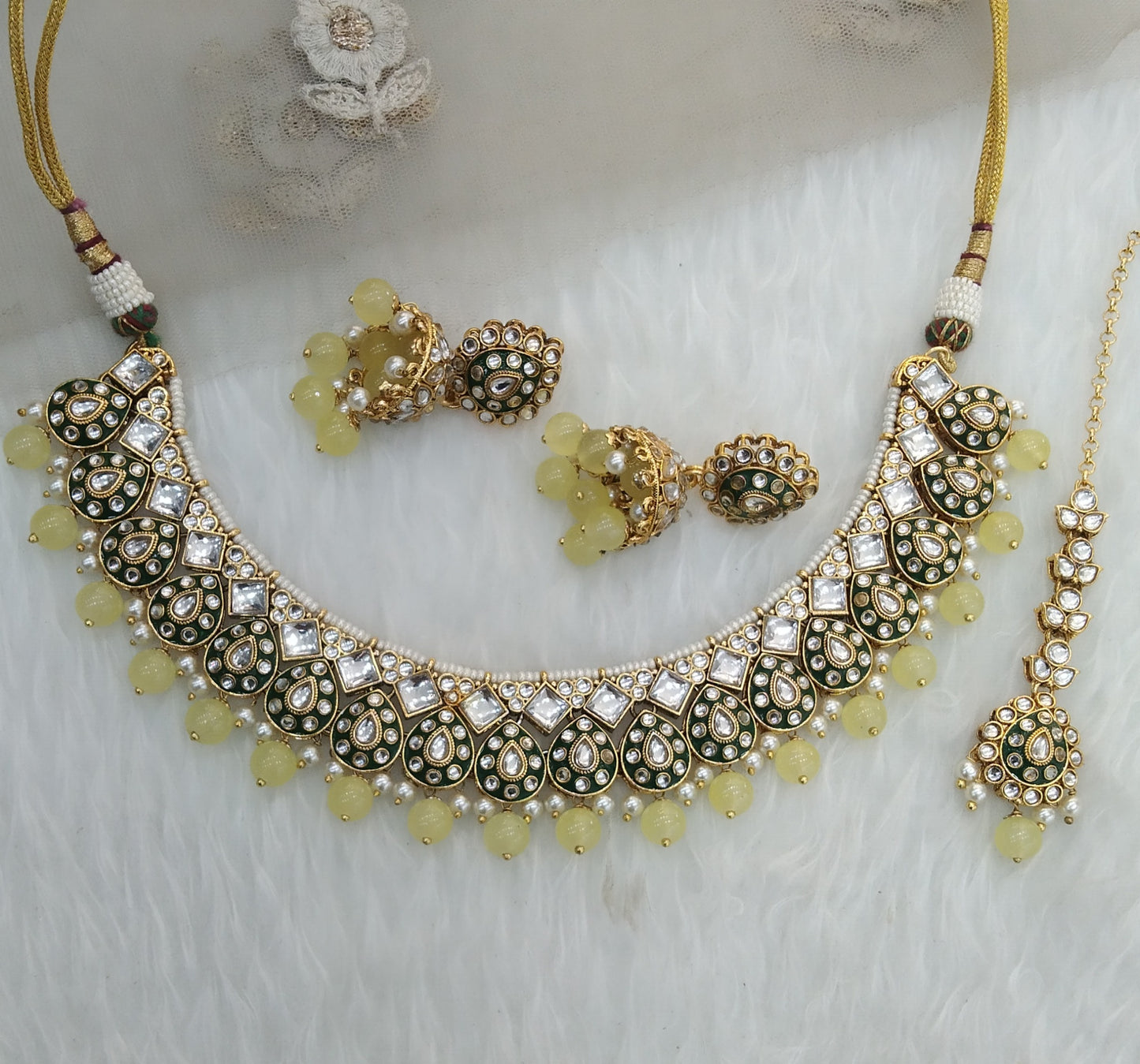 Yellow Kundan Necklace Jewellery Tapti Set