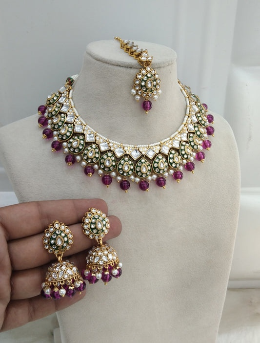 Purple Kundan Necklace Jewellery Tapti Set