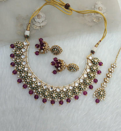 Purple Kundan Necklace Jewellery Tapti Set