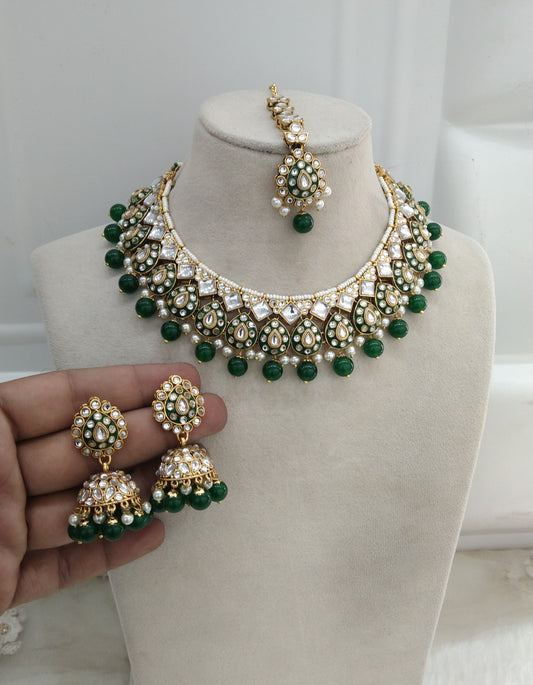 Green Kundan Necklace Jewellery Tapti Set