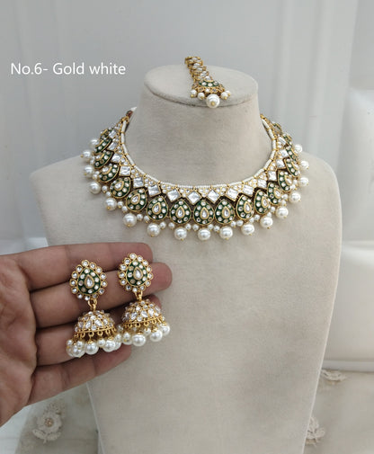 Gold White Kundan Necklace Jewellery Tapti Set