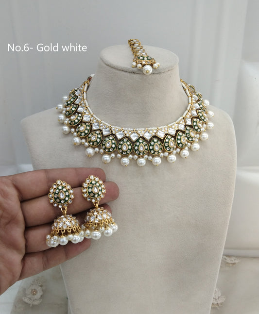 Gold White Kundan Necklace Jewellery Tapti Set