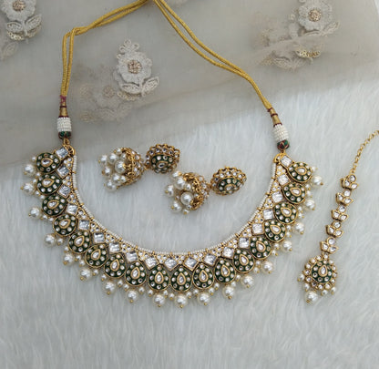 Gold White Kundan Necklace Jewellery Tapti Set