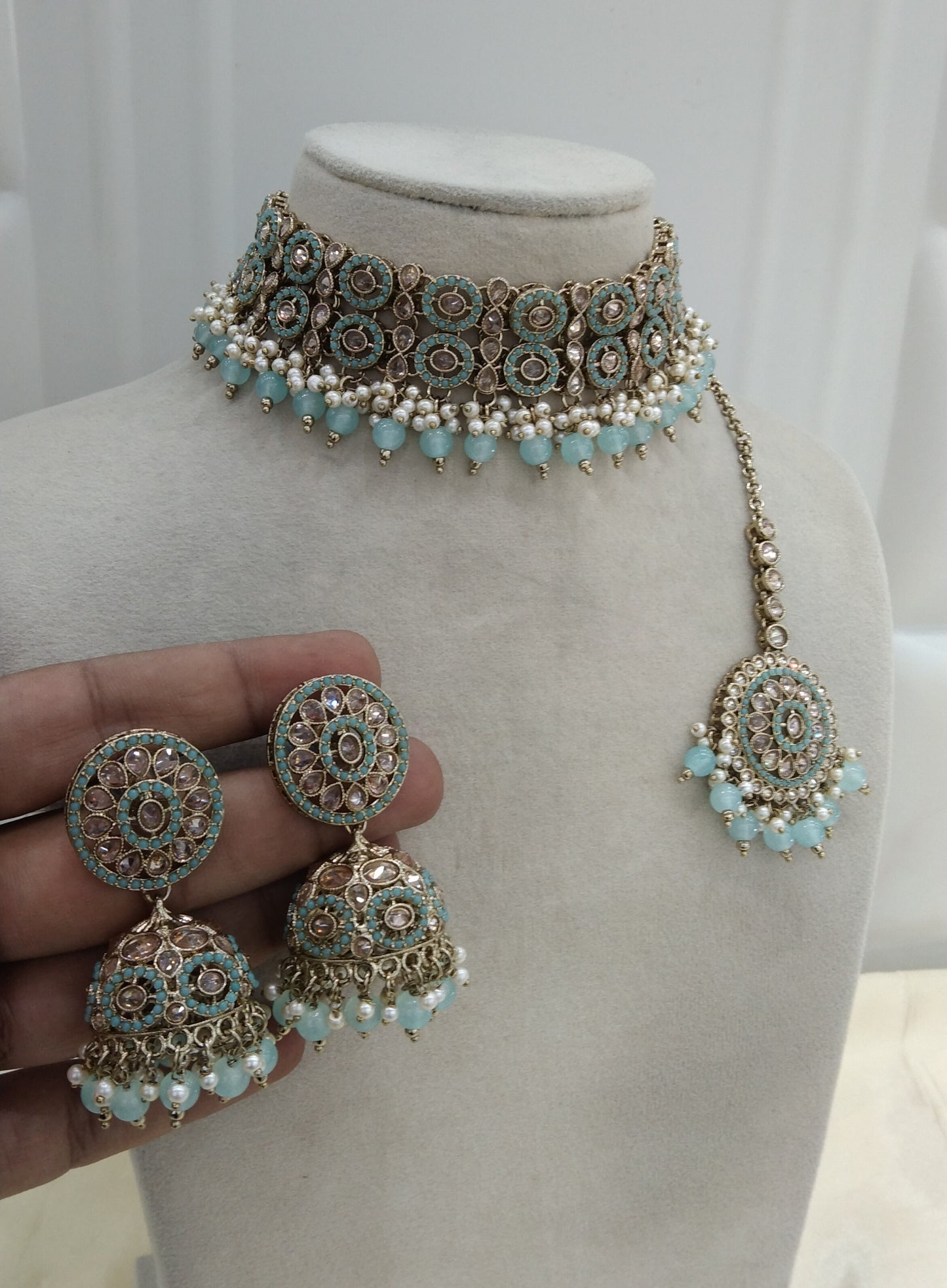 Sky Blue Choker Jewellery Mika Set