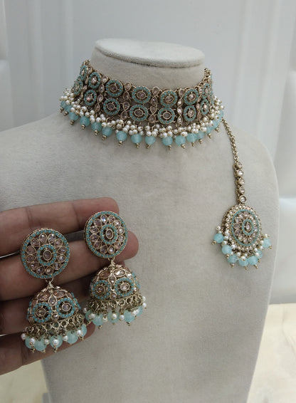Sky Blue Choker Jewellery Mika Set