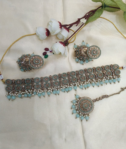 Sky Blue Choker Jewellery Mika Set