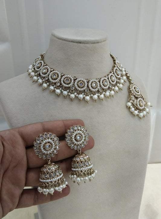 Antique White Necklace Jewellery Mina Set
