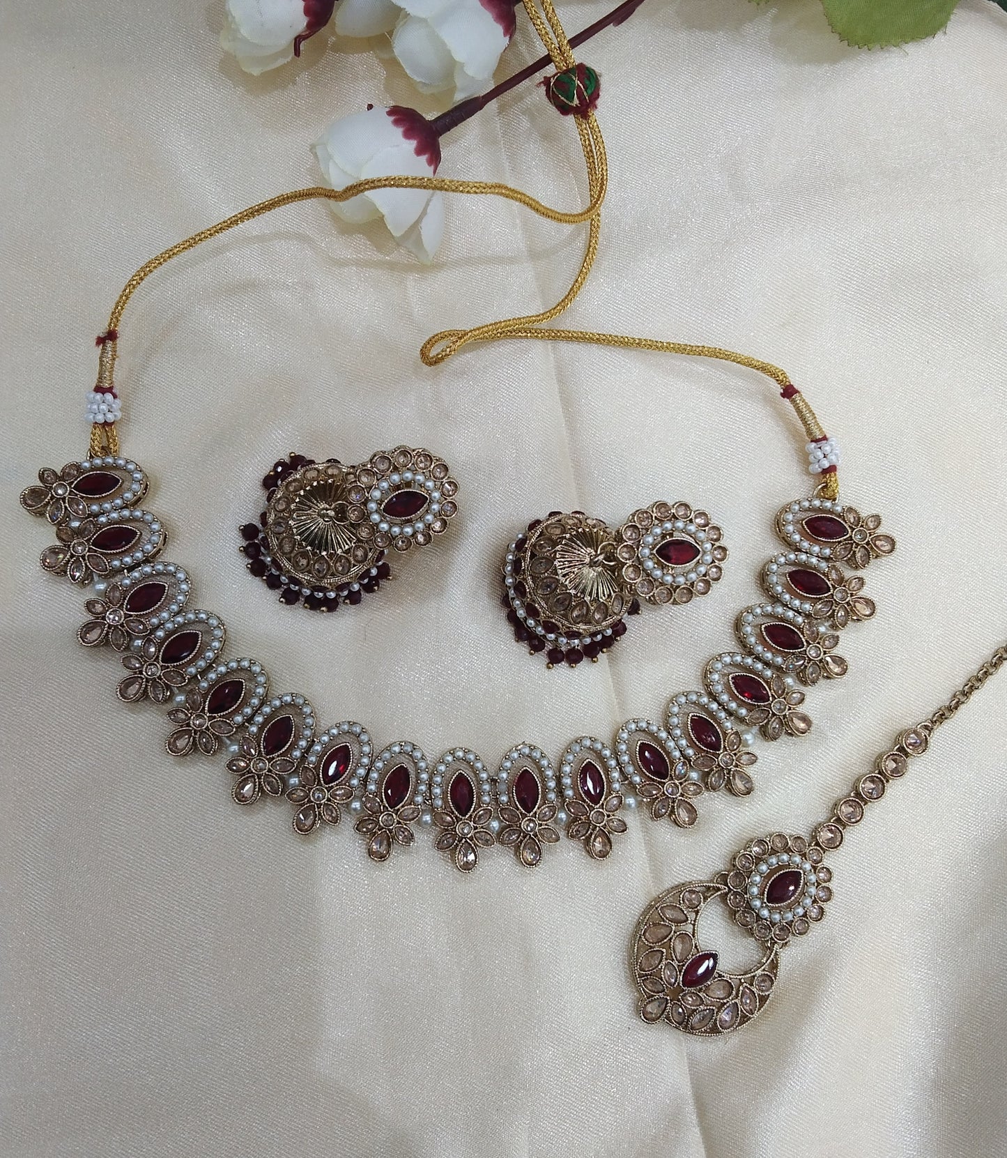 Maroon Necklace Jewellery Mira Set