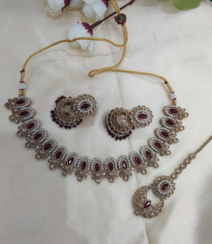 Maroon Necklace Jewellery Mira Set