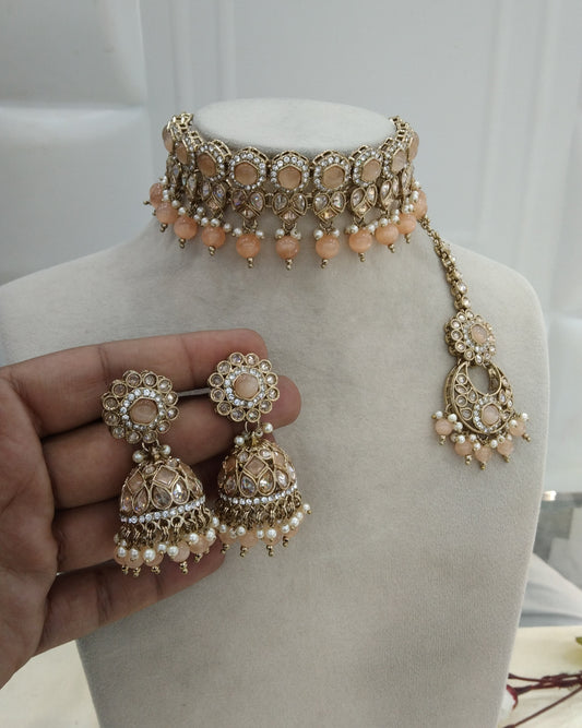 Peach Choker Jewellery Malika Set