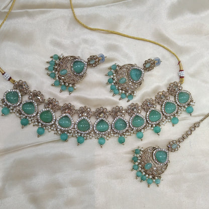Tourquoise Choker Monalisa Stone Jewellery Muskan Kundan Set