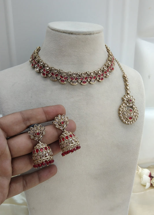 Red Necklace Jewellery Manisha Set