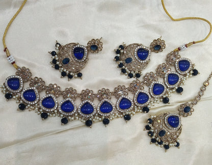 Blue Choker Monalisa Stone Jewellery Muskan Kundan Set