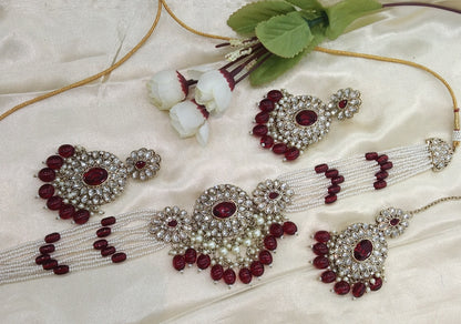 Maroon Choker Jewellery Kaavyan Set