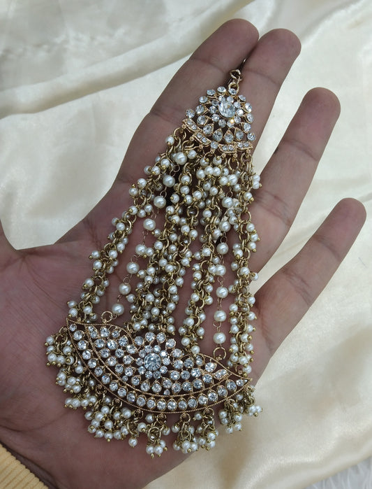 Antique White Crystals Headpassa Jhumar Kundan Jhoomer Jewellery