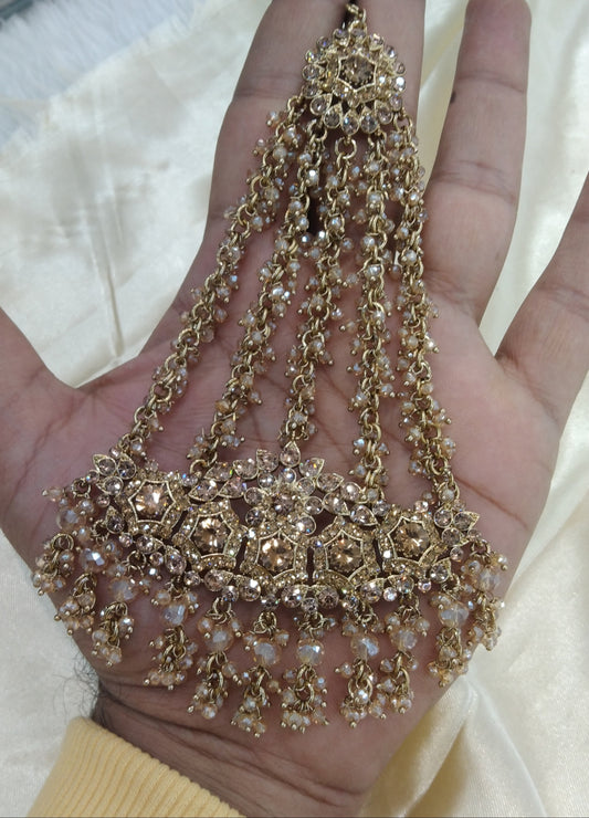 Antique Golden Crystals Headpassa Jhumar Kundan Jhoomer Jewellery