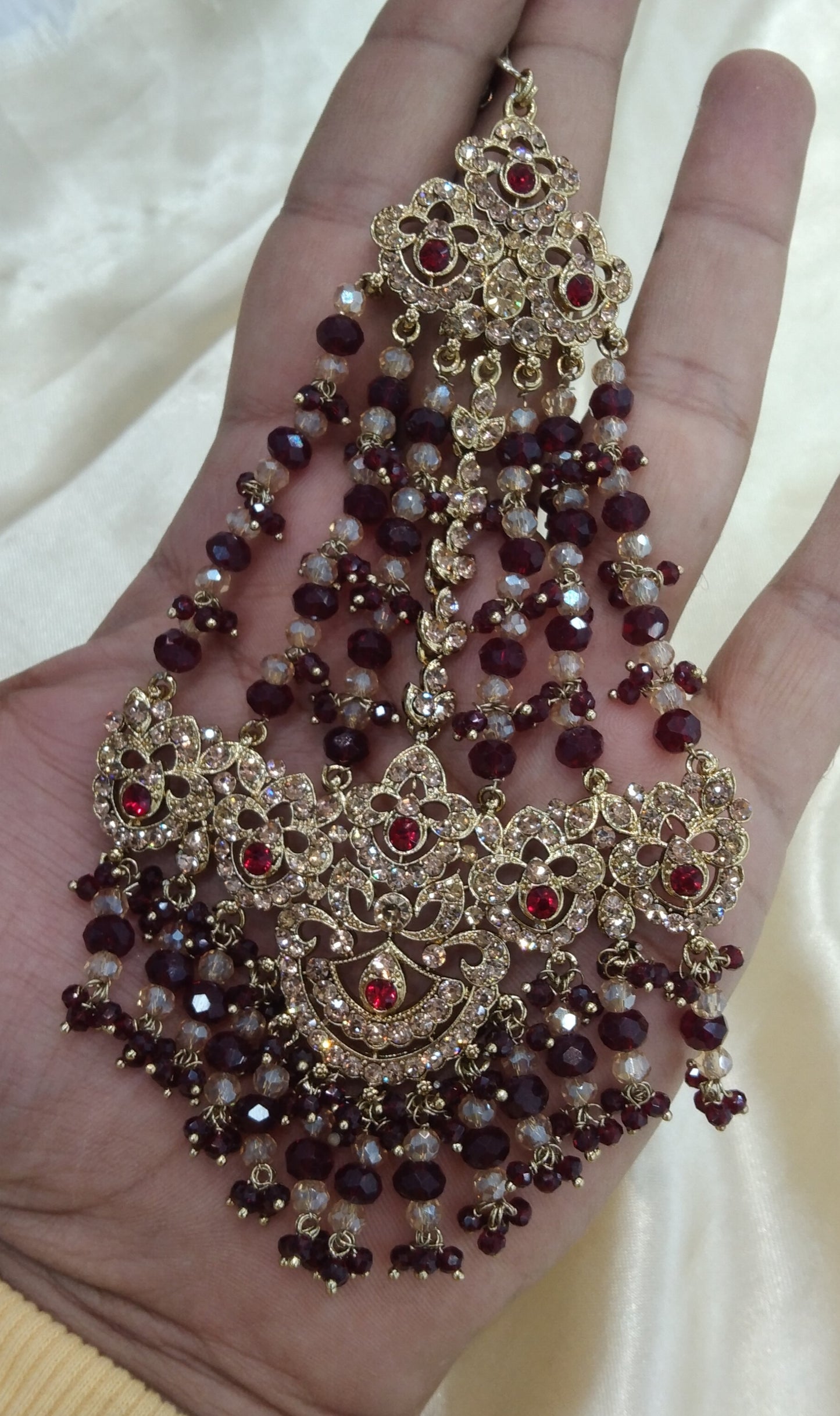Maroon Crystals Headpassa Jhumar Kundan Jhoomer Jewellery