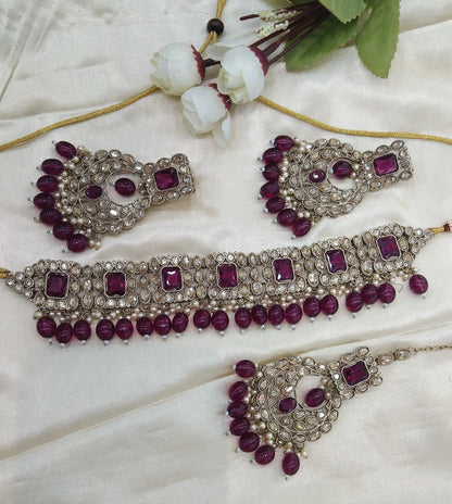 Purple Choker Jewellery Ibhan Set