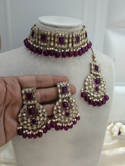 Purple Choker Jewellery Ibhan Set