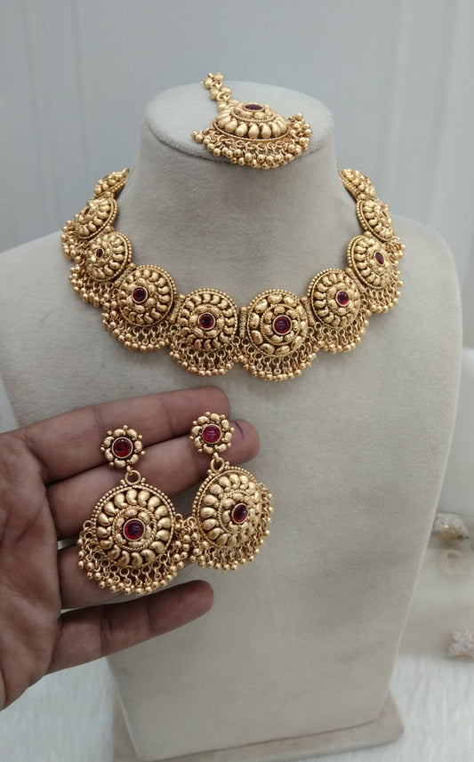 Ruby Gold Polki Necklace Jewellery Jewelry Irya Set