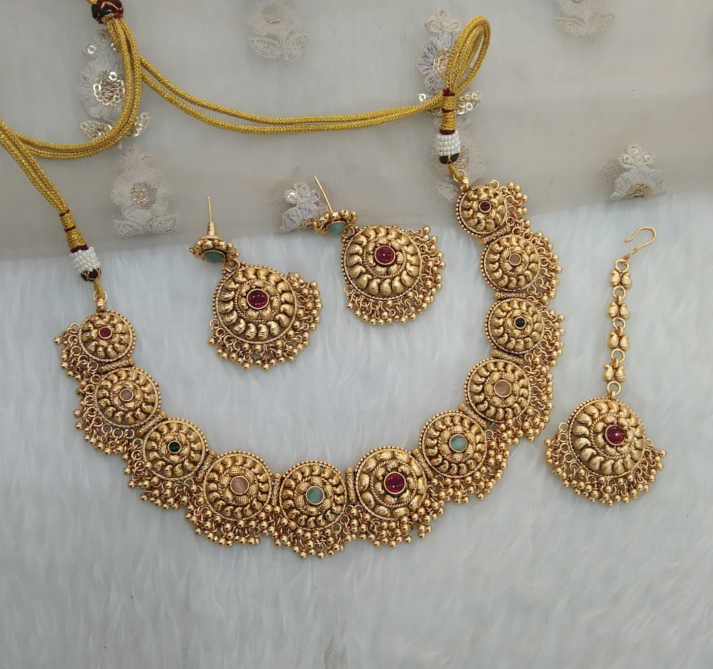 Multi Colour  Gold Polki Necklace Jewellery Jewelry Irya Set