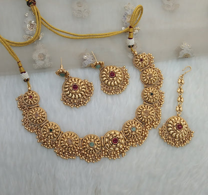 Multi Colour  Gold Polki Necklace Jewellery Jewelry Irya Set