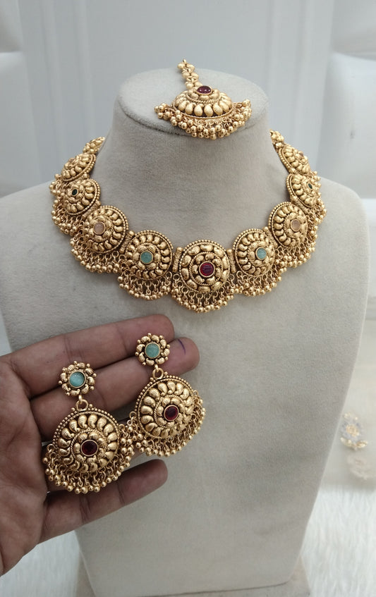 Multi Colour  Gold Polki Necklace Jewellery Jewelry Irya Set