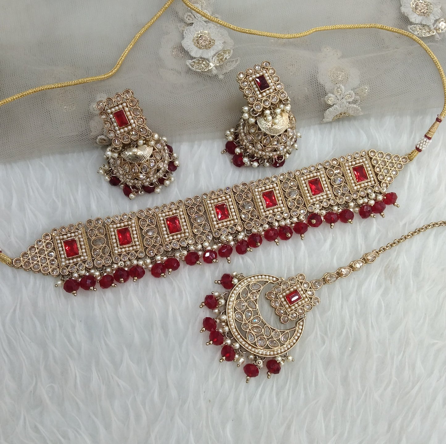 Maroon Choker Jewellery Gisborne  Set