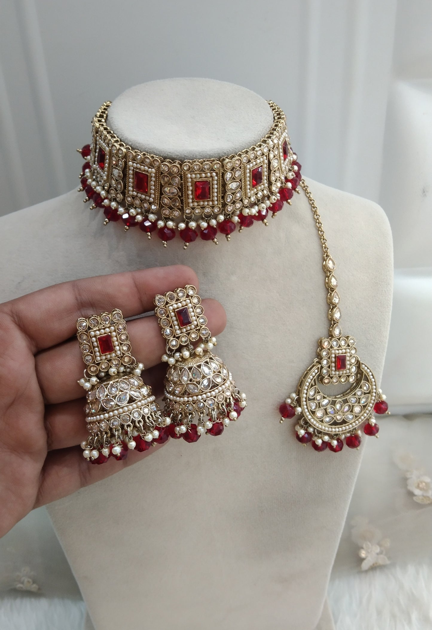 Maroon Choker Jewellery Gisborne  Set