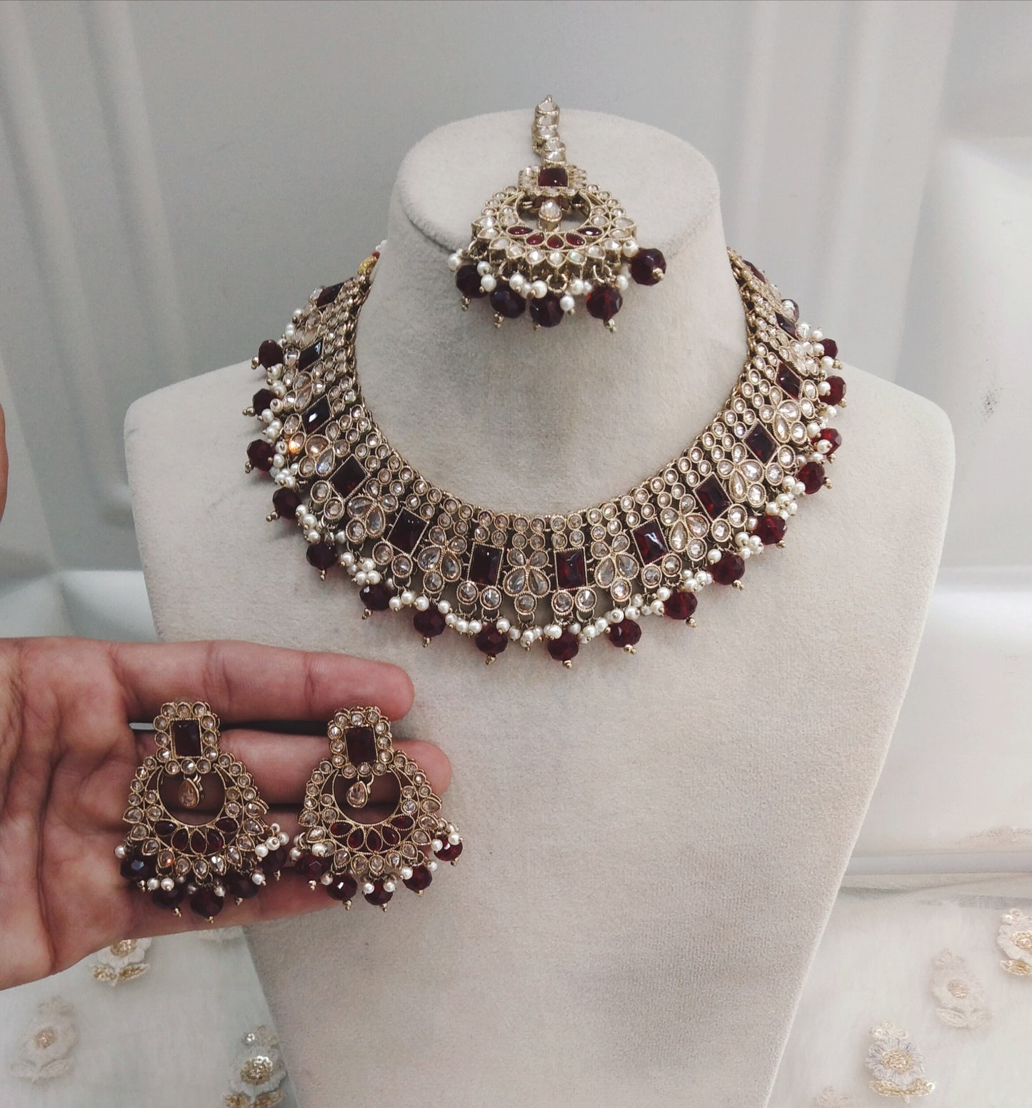 Maroon necklace Jewellery Reshma Set