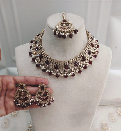Maroon necklace Jewellery Reshma Set