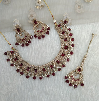 Maroon necklace Jewellery Reshma Set