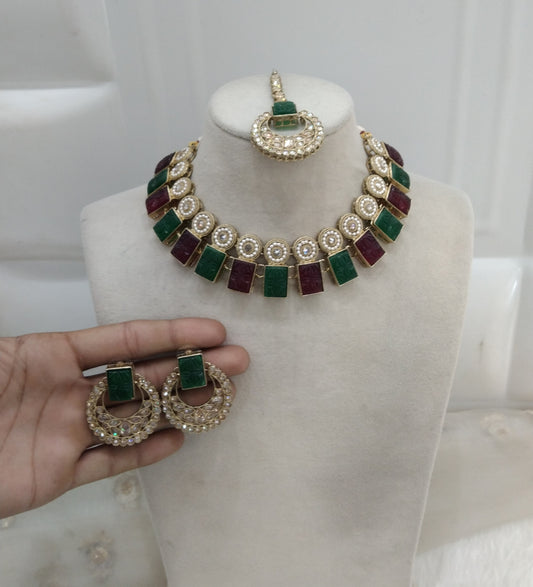 Maroon Green necklace Jewellery Land  Set