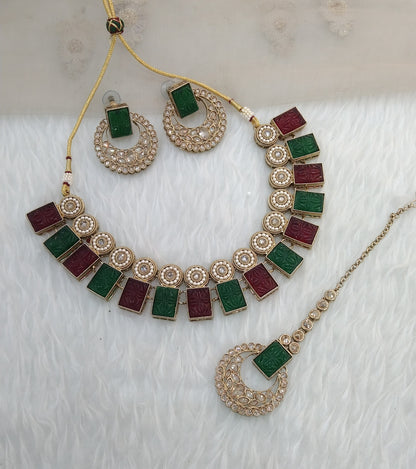 Maroon Green necklace Jewellery Land  Set
