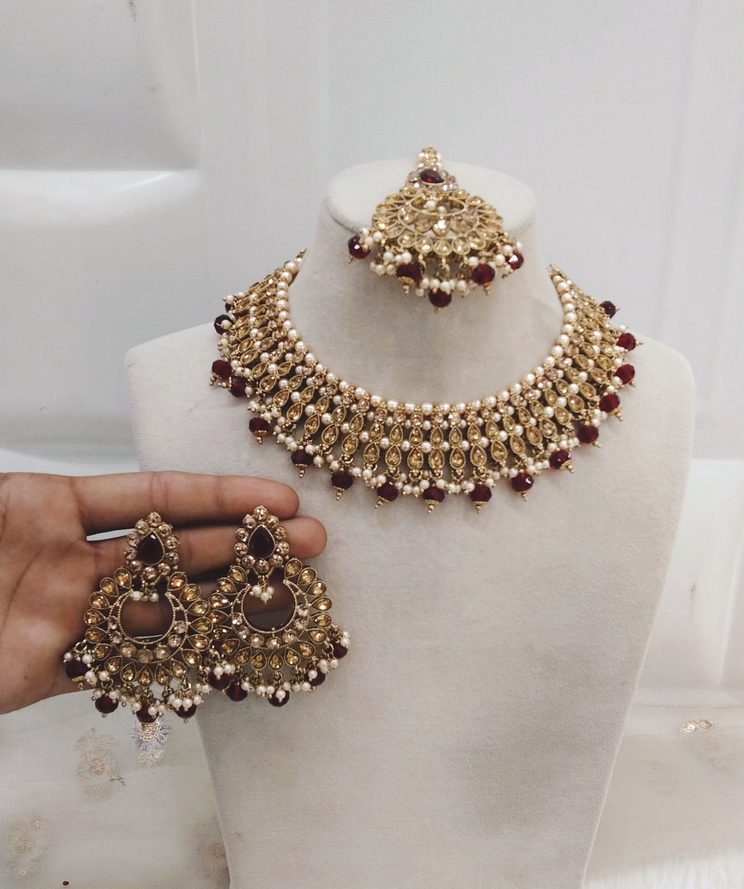 Maroon necklace Jewellery Longman Set
