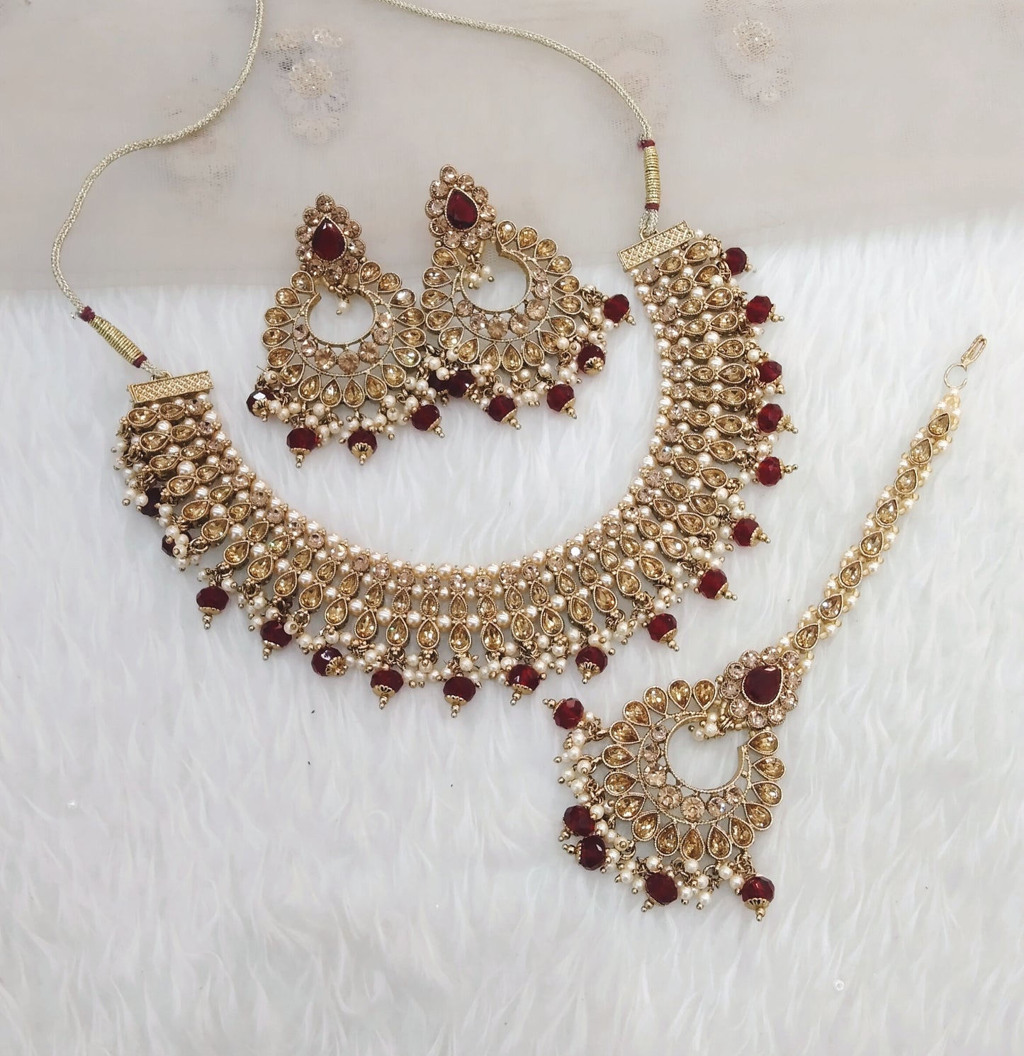 Maroon necklace Jewellery Longman Set