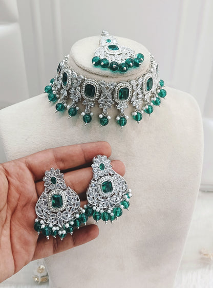 Silver Rama Green Choker Jewellery Shine Set
