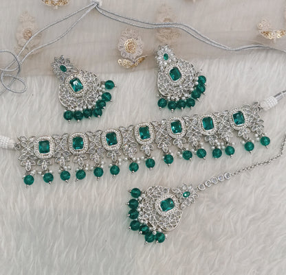 Silver Rama Green Choker Jewellery Shine Set
