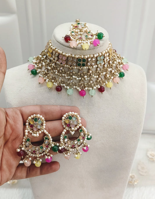 Multi Color Choker Jewellery Shine Set