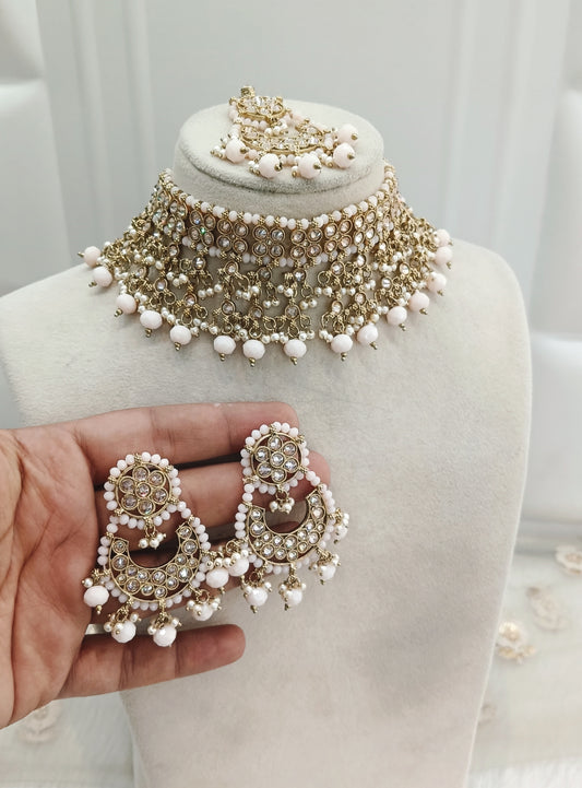 Peach Color Choker Jewellery Shine Set