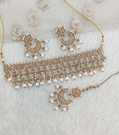 Peach Color Choker Jewellery Shine Set