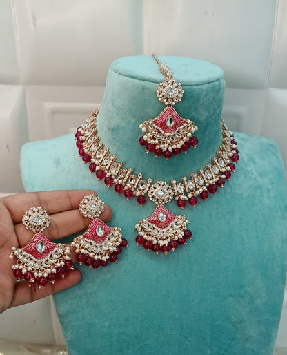Majenta Kundan 21 Karet Necklace Jewellery Hipi Set