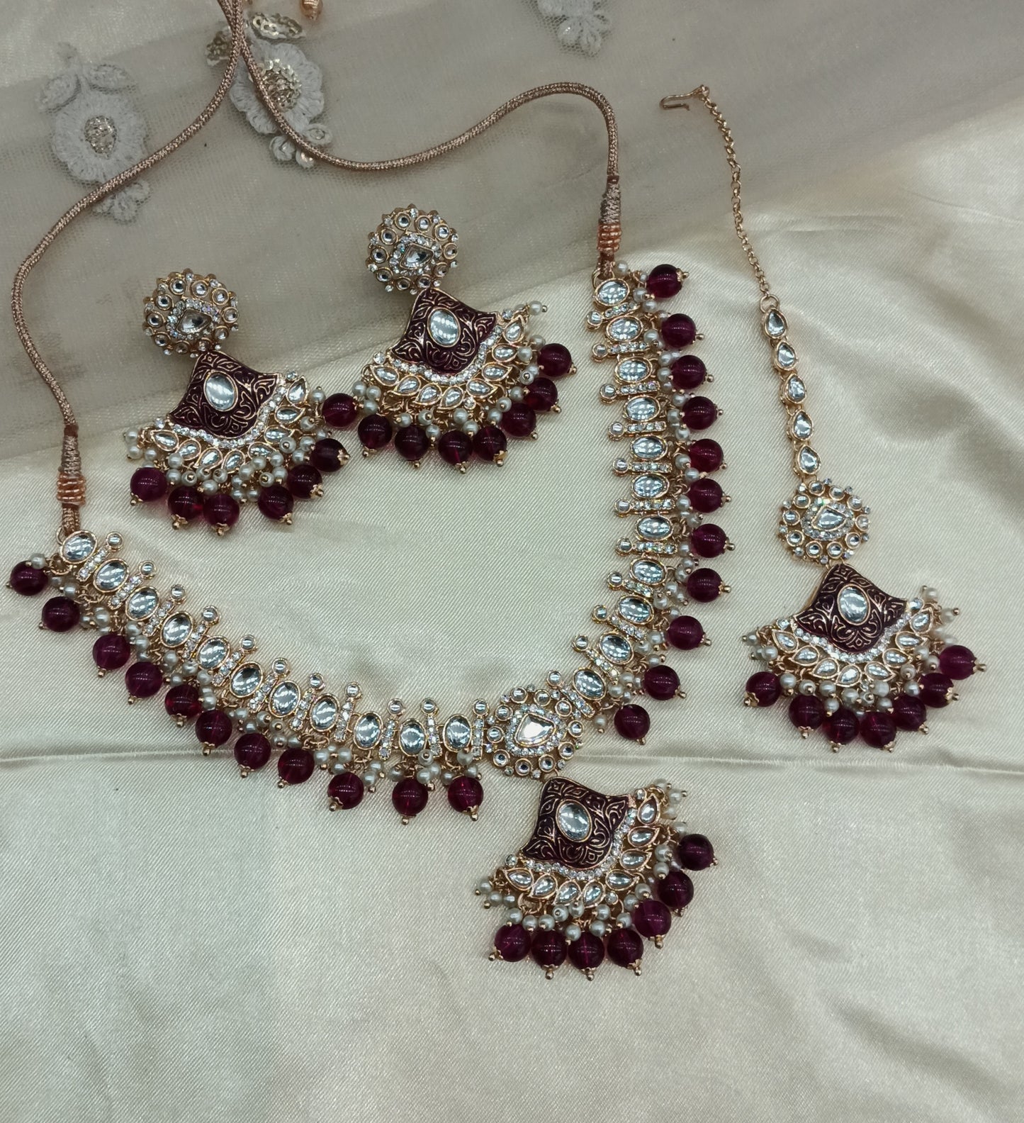 Purple Kundan 21 Karet Necklace Jewellery Hipi Set