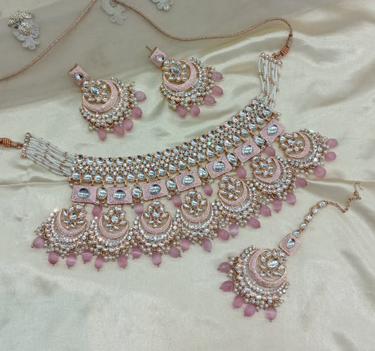 Beby Pink Kundan 21 Karet Necklace Jewellery Hello Set