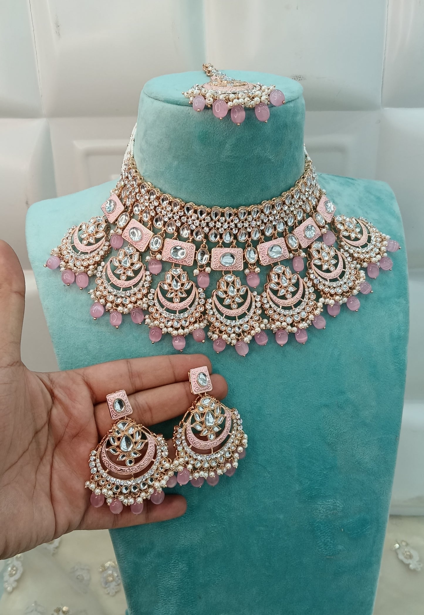 Beby Pink Kundan 21 Karet Necklace Jewellery Hello Set