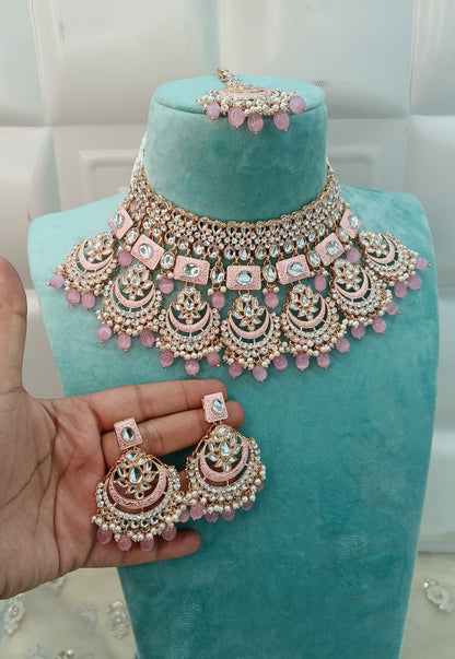 Beby Pink Kundan 21 Karet Necklace Jewellery Hello Set