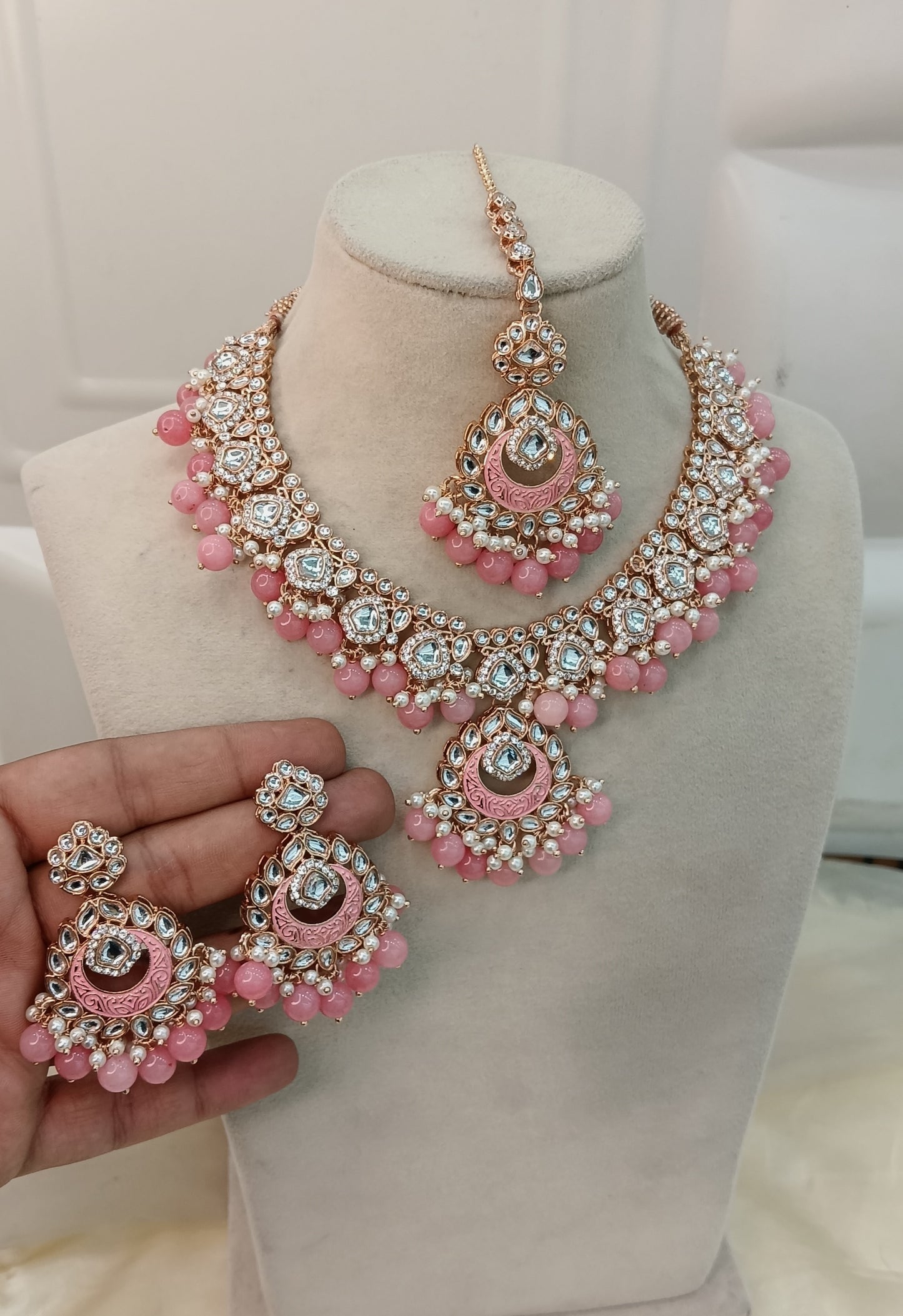 Beby Pink Kundan 21 Karet Necklace Jewellery West Set